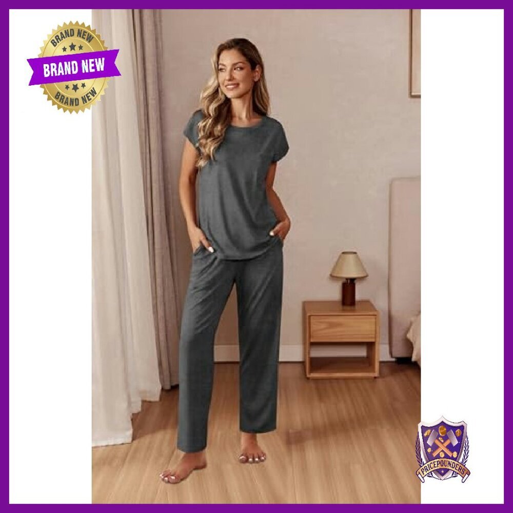 Soft Cap Sleeve Pajama Set with Pockets, Comfy Lounge Wear S-XXL - Picture 3 of 8